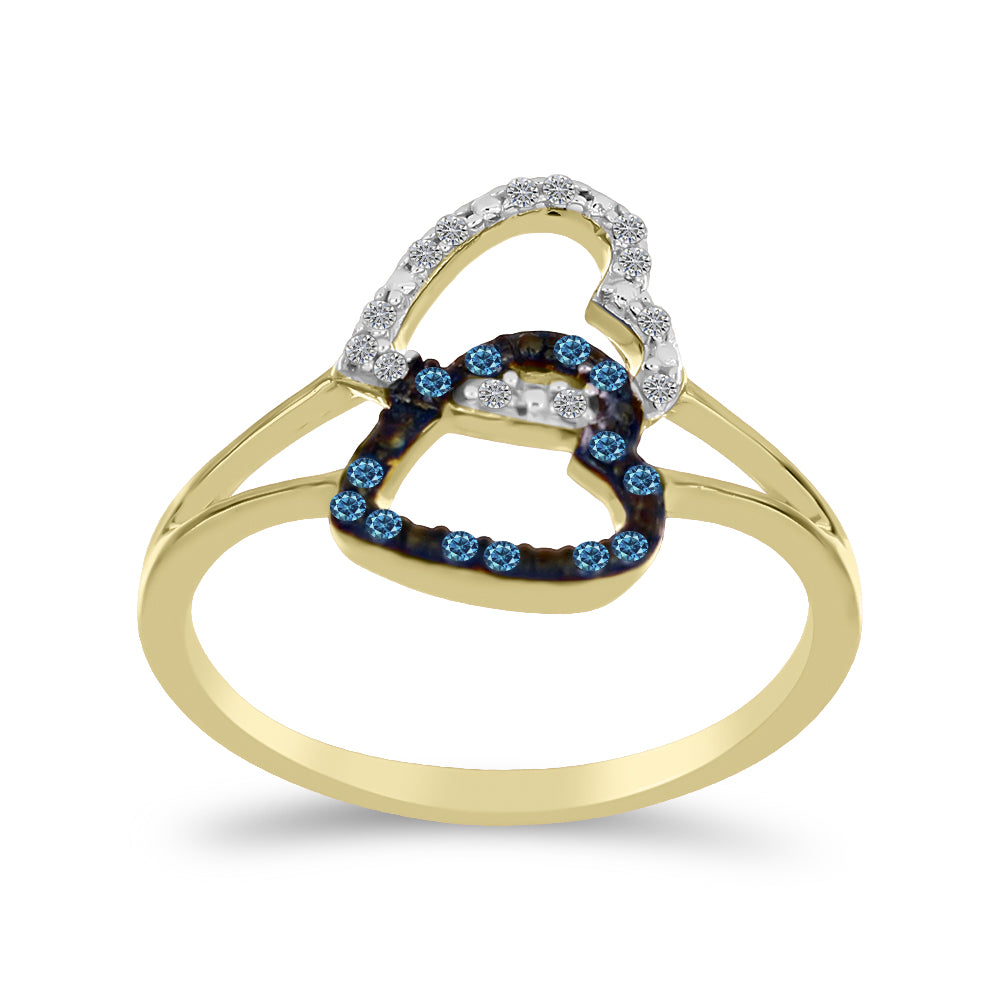 Goldplattierter Silberring mit blauem Diamant und weißem Diamant 3 