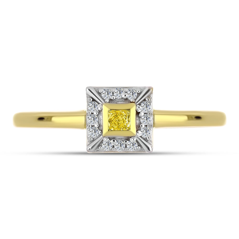 Goldplattierter Silberring mit gelbem Diamant und natürlichem weißem Zirkon