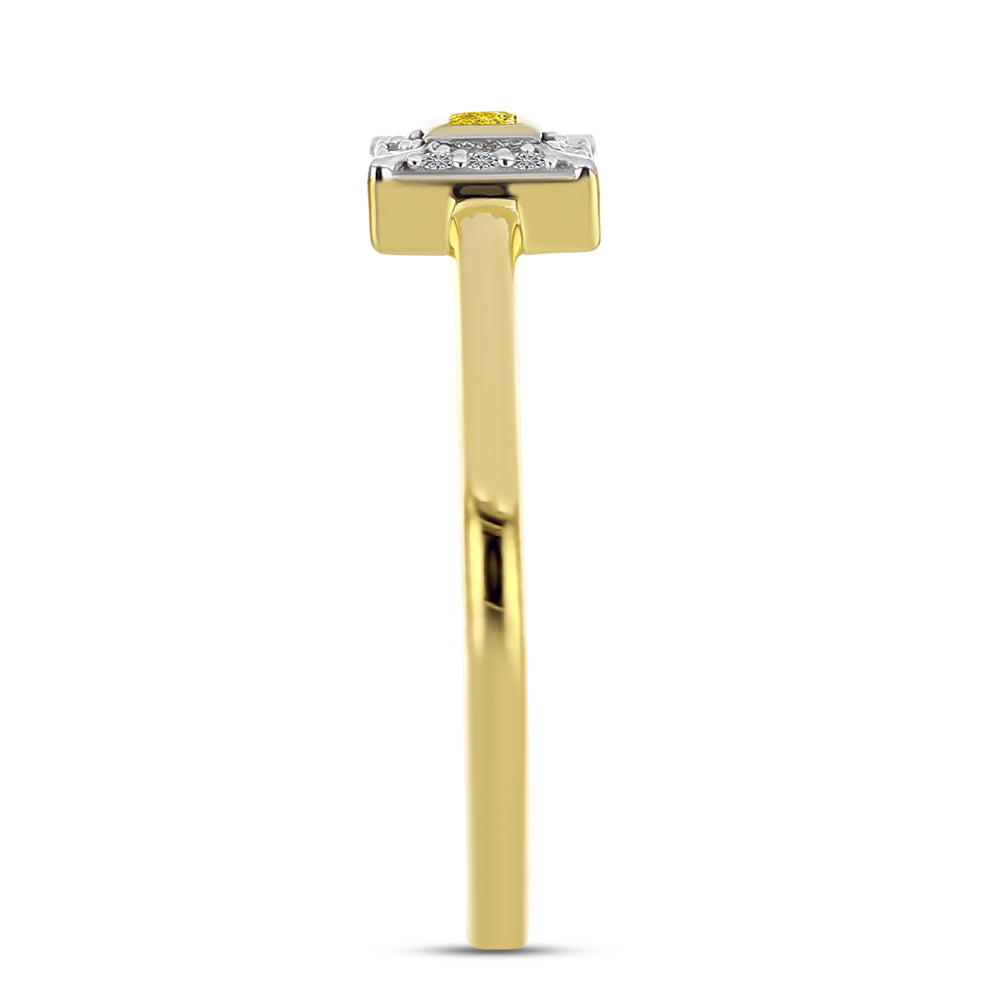 Goldplattierter Silberring mit gelbem Diamant und natürlichem weißem Zirkon 4 