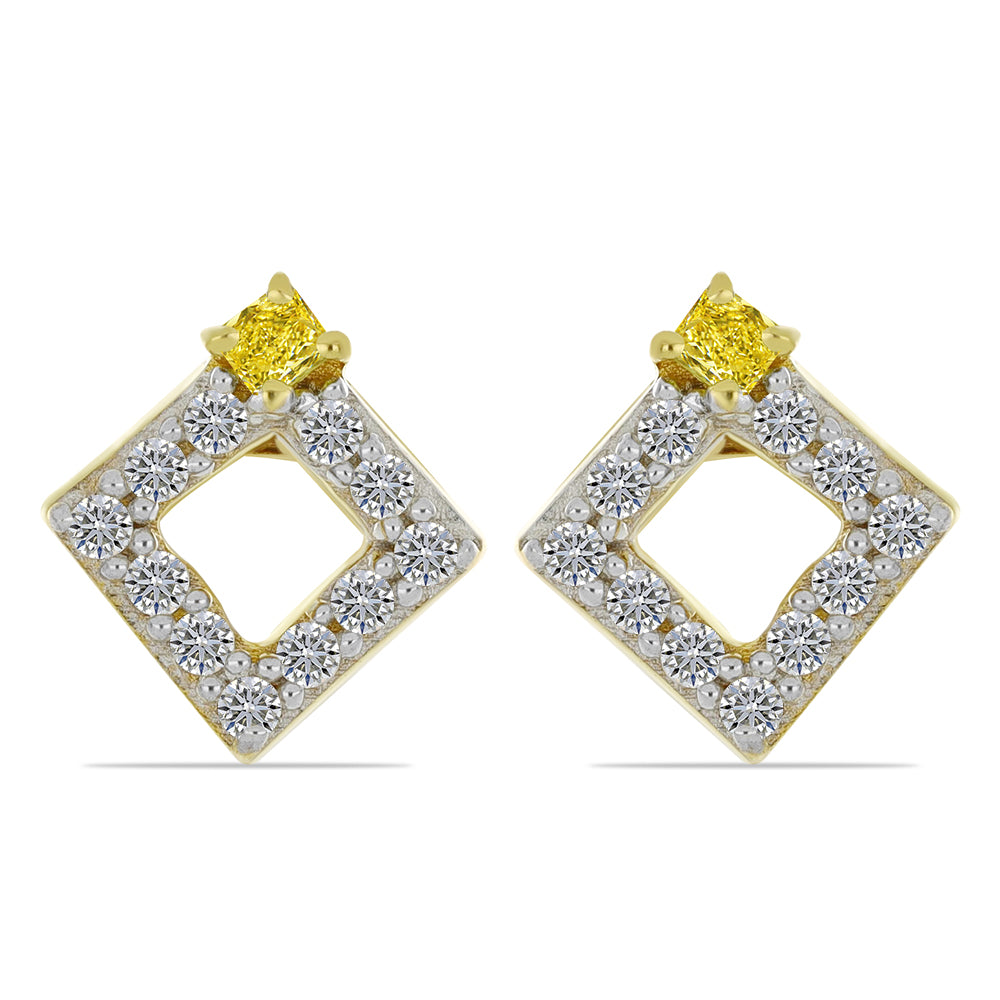 Goldplattierte Silberohrringe mit gelbem Diamant und natürlichem weißem Zirkon 1 