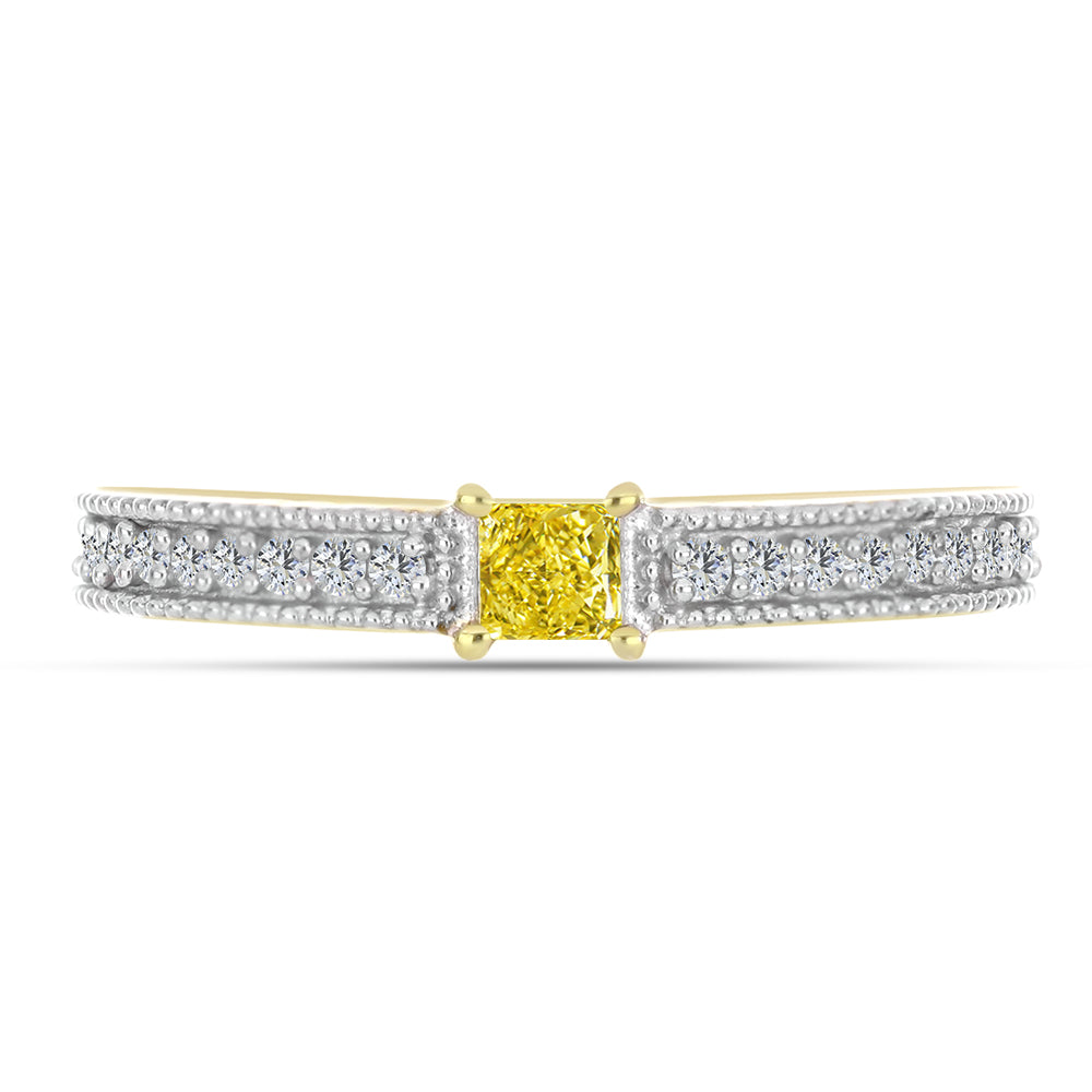 Goldplattierter Silberring mit gelbem Diamant und natürlichem weißem Zirkon 1 