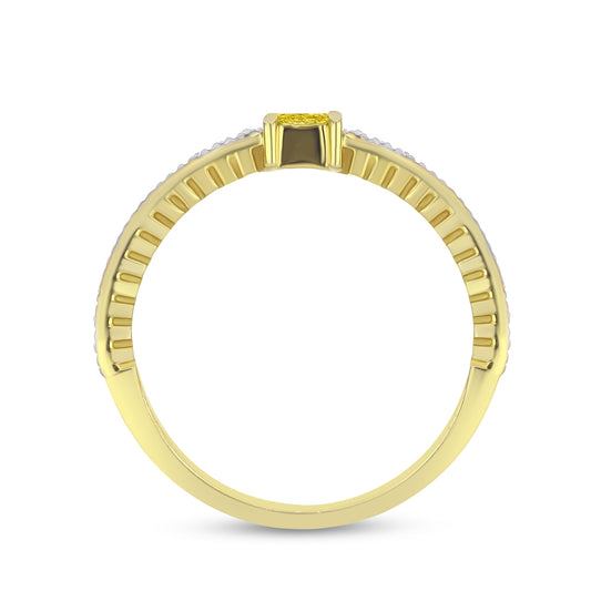 Goldplattierter Silberring mit gelbem Diamant und natürlichem weißem Zirkon
