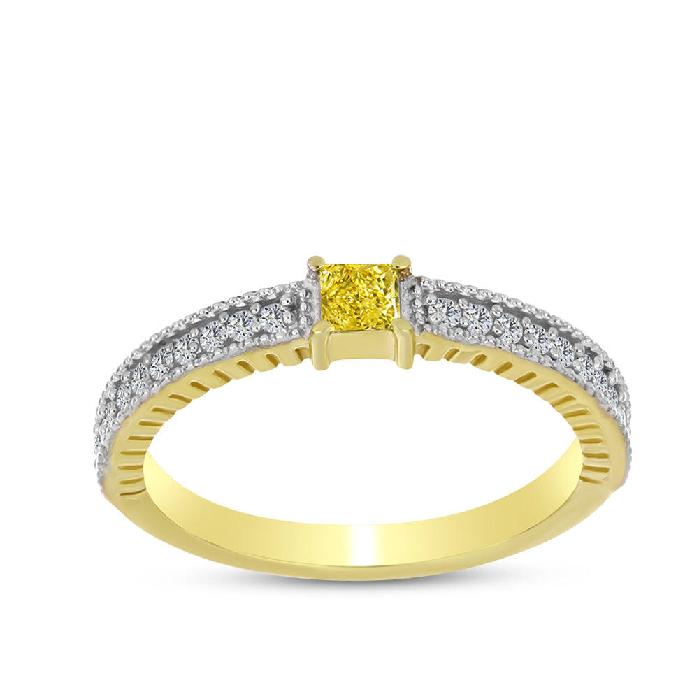 Goldplattierter Silberring mit gelbem Diamant und natürlichem weißem Zirkon