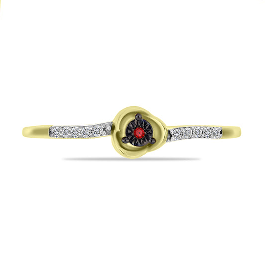 Goldplattierter Silberring mit rotem Diamant und weißem Zirkon