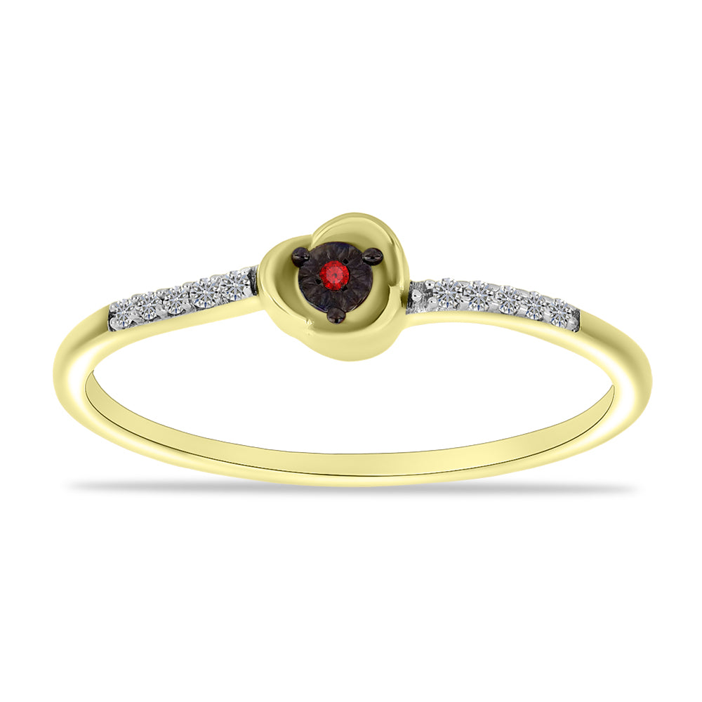 Goldplattierter Silberring mit rotem Diamant und weißem Zirkon