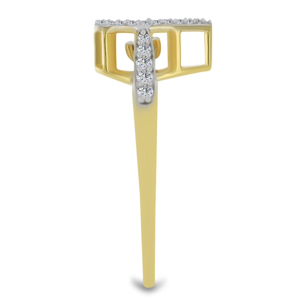 Goldplattierter Silberring mit weißem Diamant und weißem Zirkon 4 