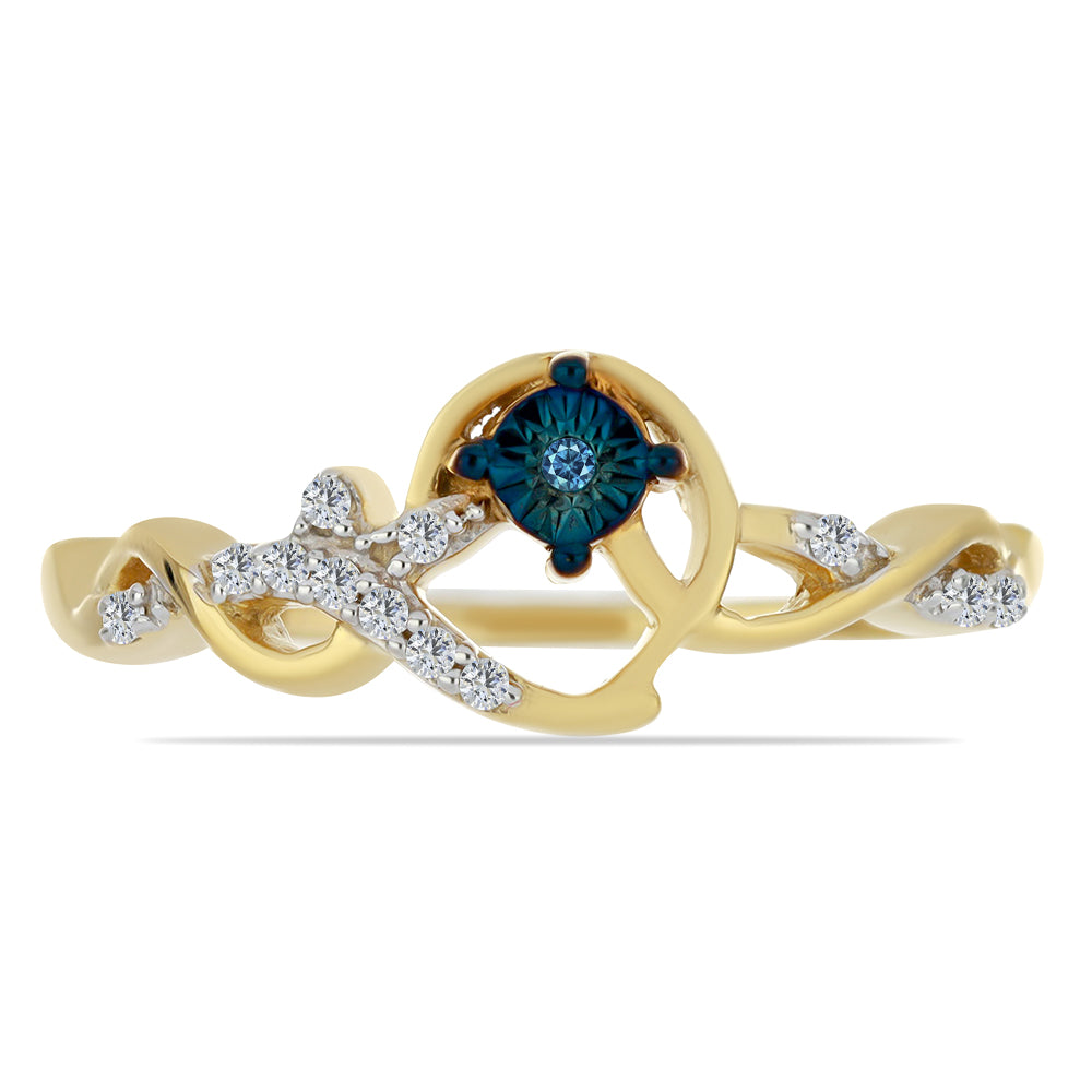 Goldplattierter Silberring mit blauem Diamant und weißem Zirkon