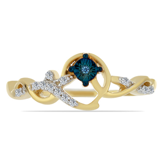 Goldplattierter Silberring mit blauem Diamant und weißem Zirkon