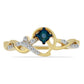 Goldplattierter Silberring mit blauem Diamant und weißem Zirkon