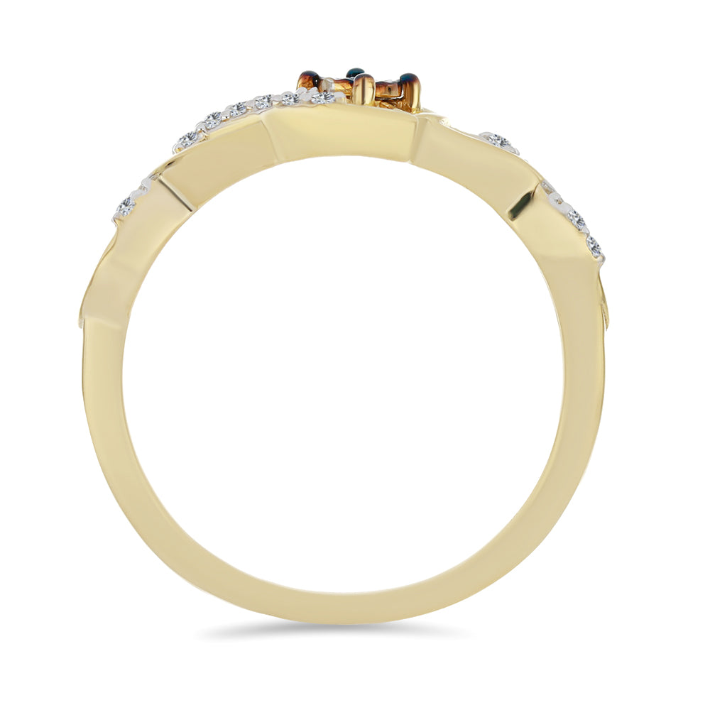 Goldplattierter Silberring mit blauem Diamant und weißem Zirkon