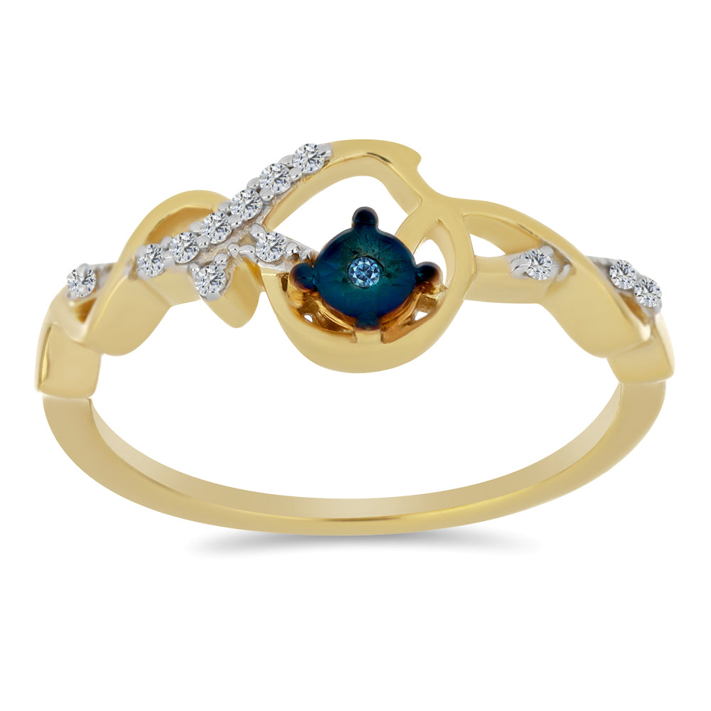 Goldplattierter Silberring mit blauem Diamant und weißem Zirkon 3 