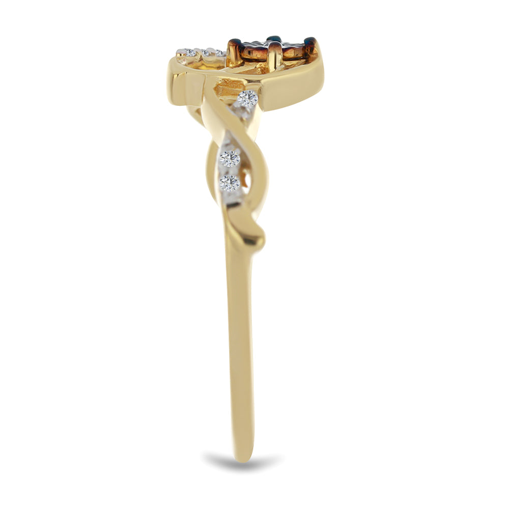 Goldplattierter Silberring mit blauem Diamant und weißem Zirkon