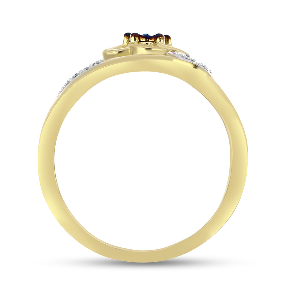 Goldplattierter Silberring mit blauem Diamant und weißem Zirkon 2 