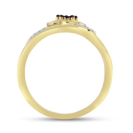 Goldplattierter Silberring mit blauem Diamant und weißem Zirkon