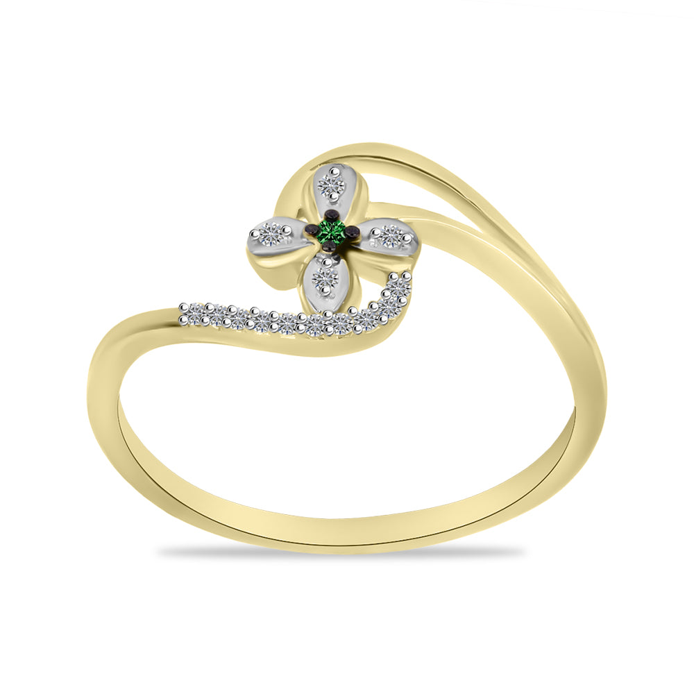 Goldplattierter Silberring mit grünem Diamant und weißem Zirkon 3 