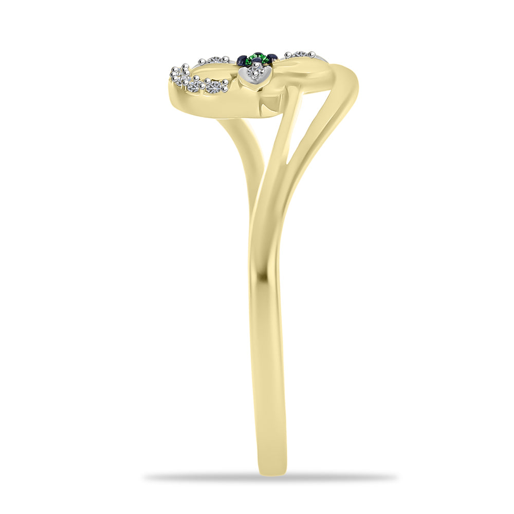 Goldplattierter Silberring mit grünem Diamant und weißem Zirkon 4 