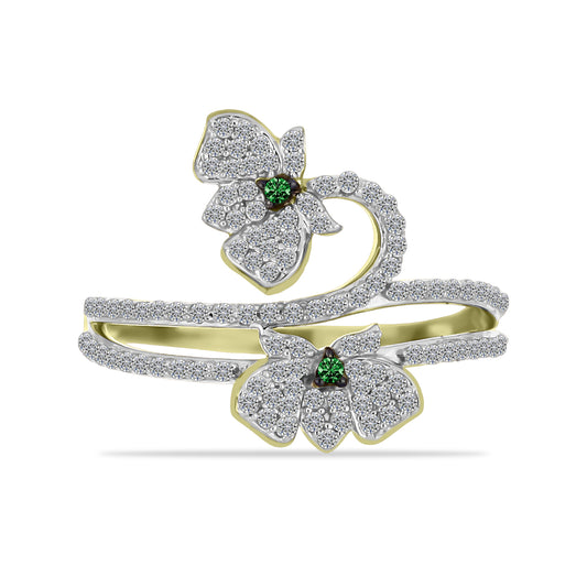 Goldplattierter Silberring mit grünem Diamant und weißem Zirkon