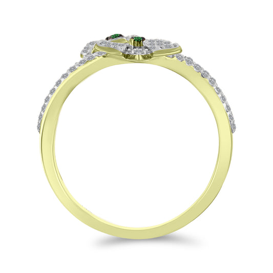 Goldplattierter Silberring mit grünem Diamant und weißem Zirkon