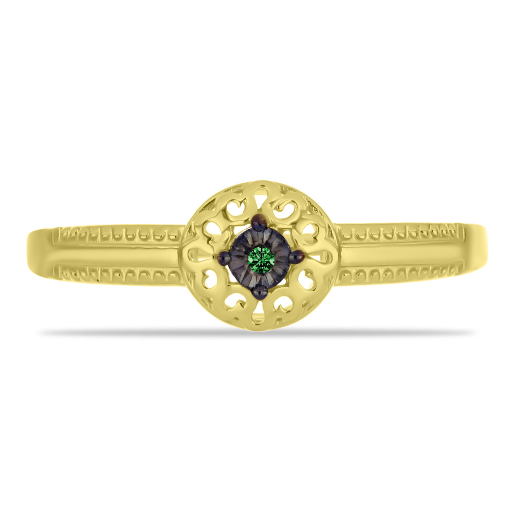 Goldplattierter Silberring mit grünem Diamant 1 