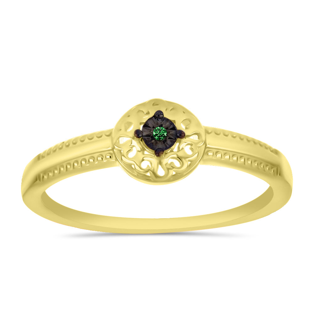 Goldplattierter Silberring mit grünem Diamant 3 