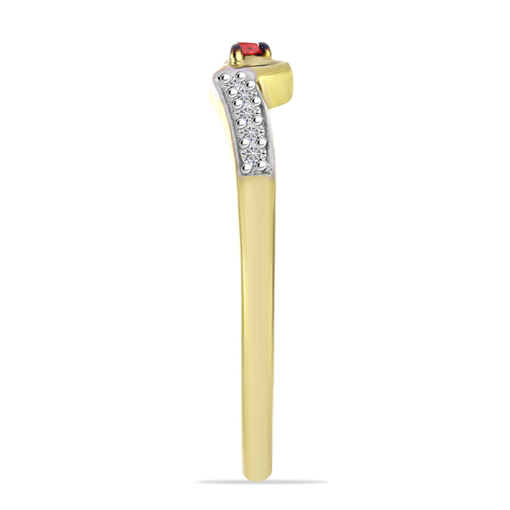 Goldplattierter Silberring mit rotem Diamant und weißem Zirkon
