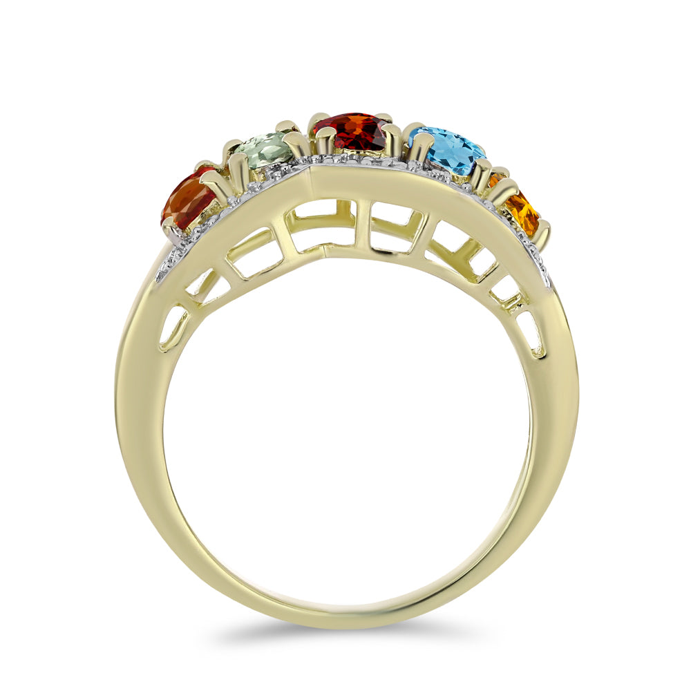 Goldplattierter Silberring mit regenbogenfarbenem Turmalin aus Pelmadulla und weißem Diamant 2 