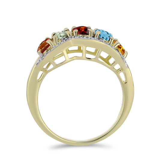 Goldplattierter Silberring mit regenbogenfarbenem Turmalin aus Pelmadulla und weißem Diamant