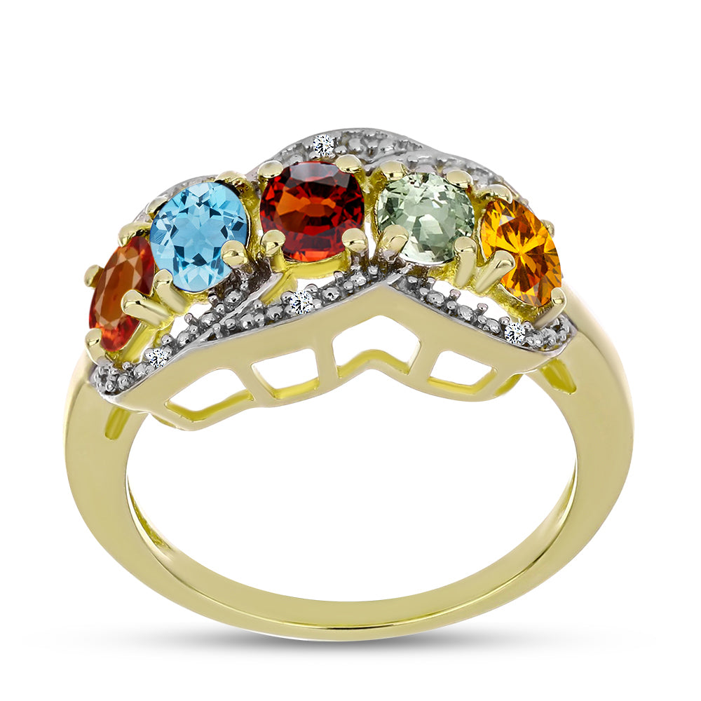 Goldplattierter Silberring mit regenbogenfarbenem Turmalin aus Pelmadulla und weißem Diamant