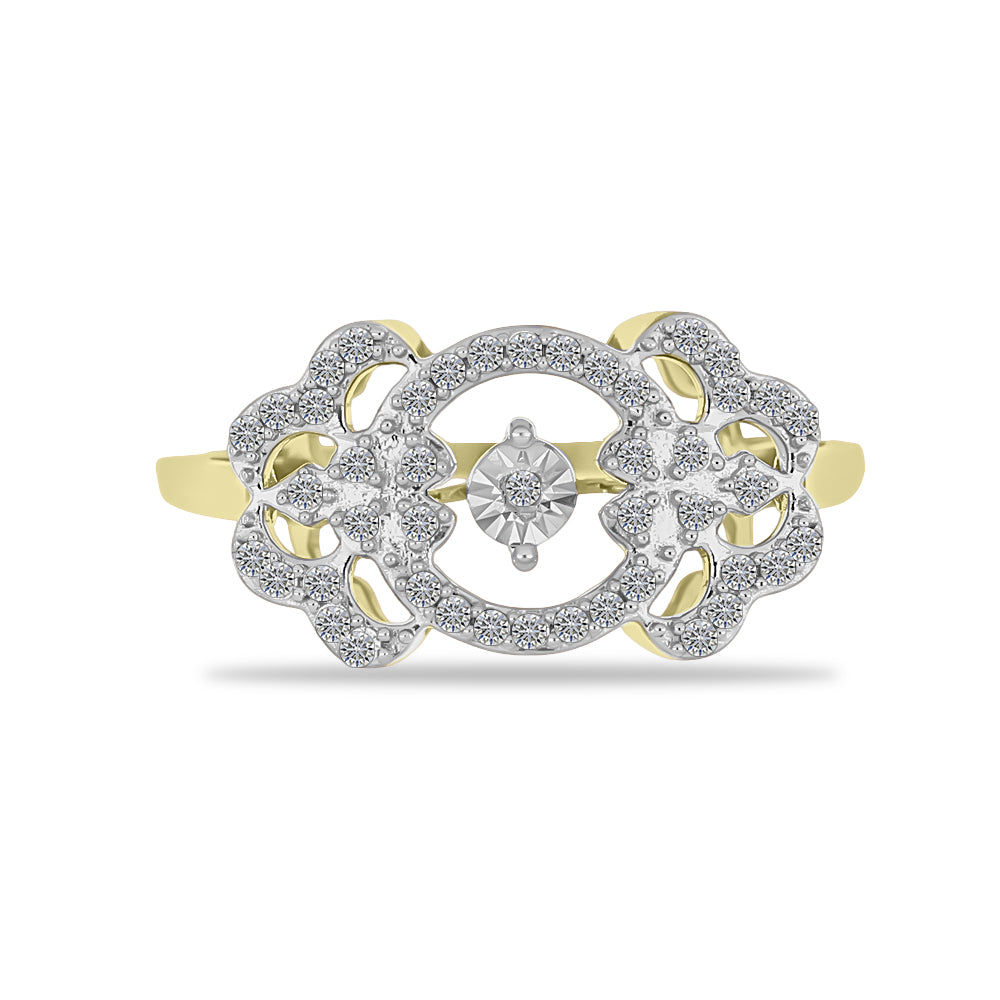 Goldplattierter Silberring mit weißem Diamant und weißem Zirkon 1 