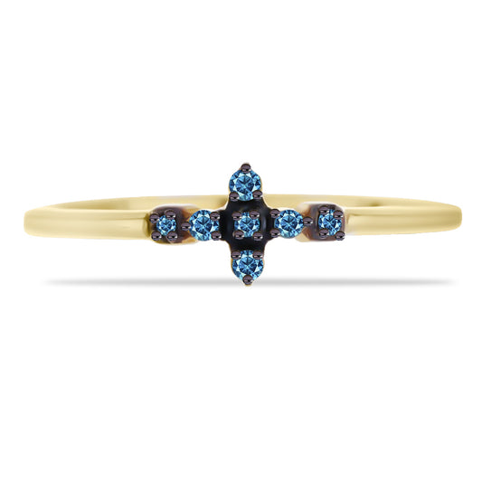 Goldplattierter Silberring mit blauem Diamant und weißem Diamant