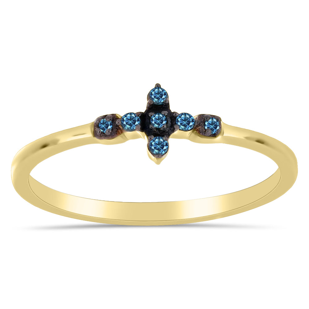 Goldplattierter Silberring mit blauem Diamant und weißem Diamant