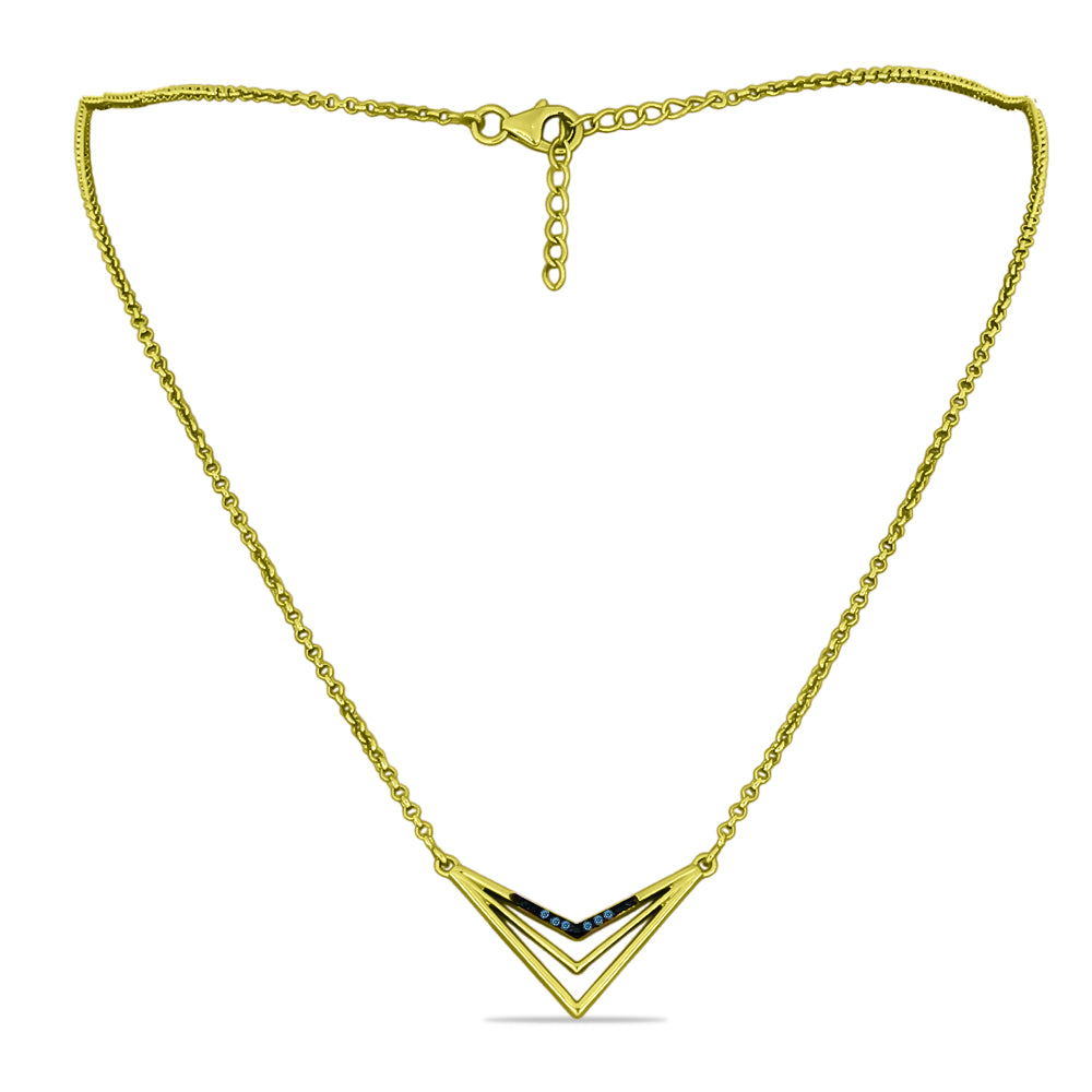 Goldplattierte Silberhalskette mit blauem Diamant