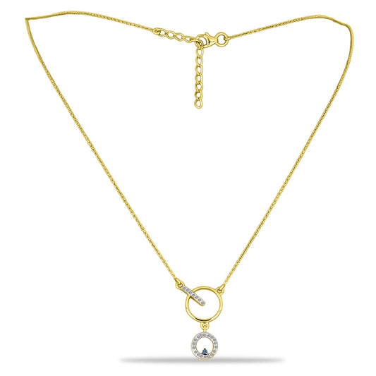 Goldplattierte Silberhalskette mit blauem Diamant und weißem Zirkon