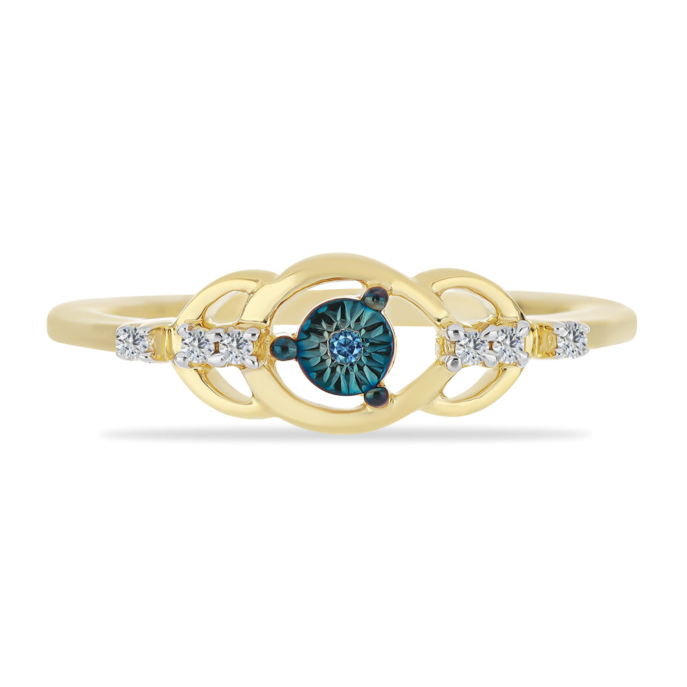 Goldplattierter Silberring mit blauem Diamant und weißem Zirkon 1 