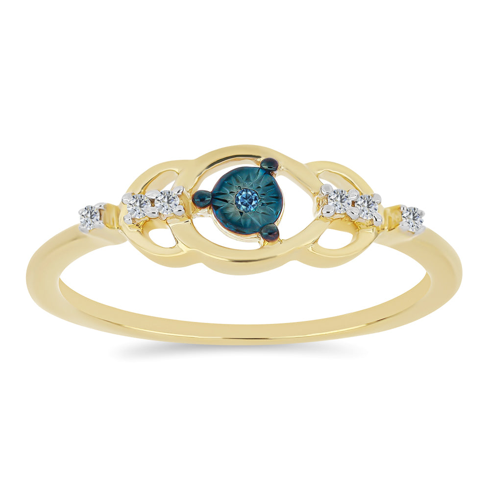 Goldplattierter Silberring mit blauem Diamant und weißem Zirkon 3 