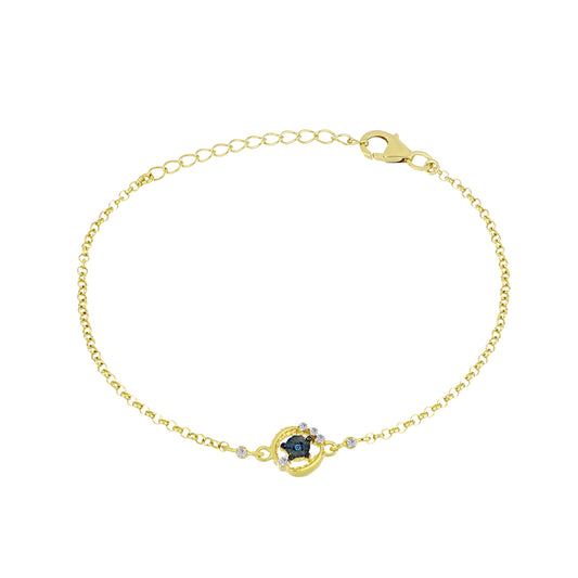 Goldplattiertes Silberarmband mit blauem Diamant und weißem Zirkon