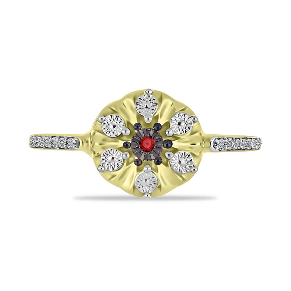 Goldplattierter Silberring mit rotem Diamant und weißem Zirkon 1 