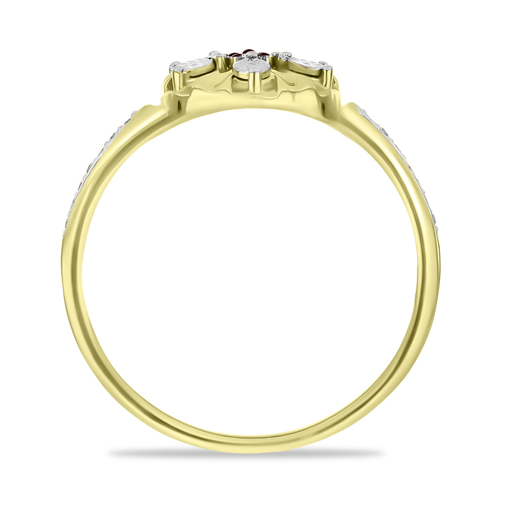Goldplattierter Silberring mit rotem Diamant und weißem Zirkon