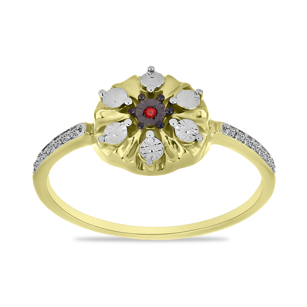 Goldplattierter Silberring mit rotem Diamant und weißem Zirkon