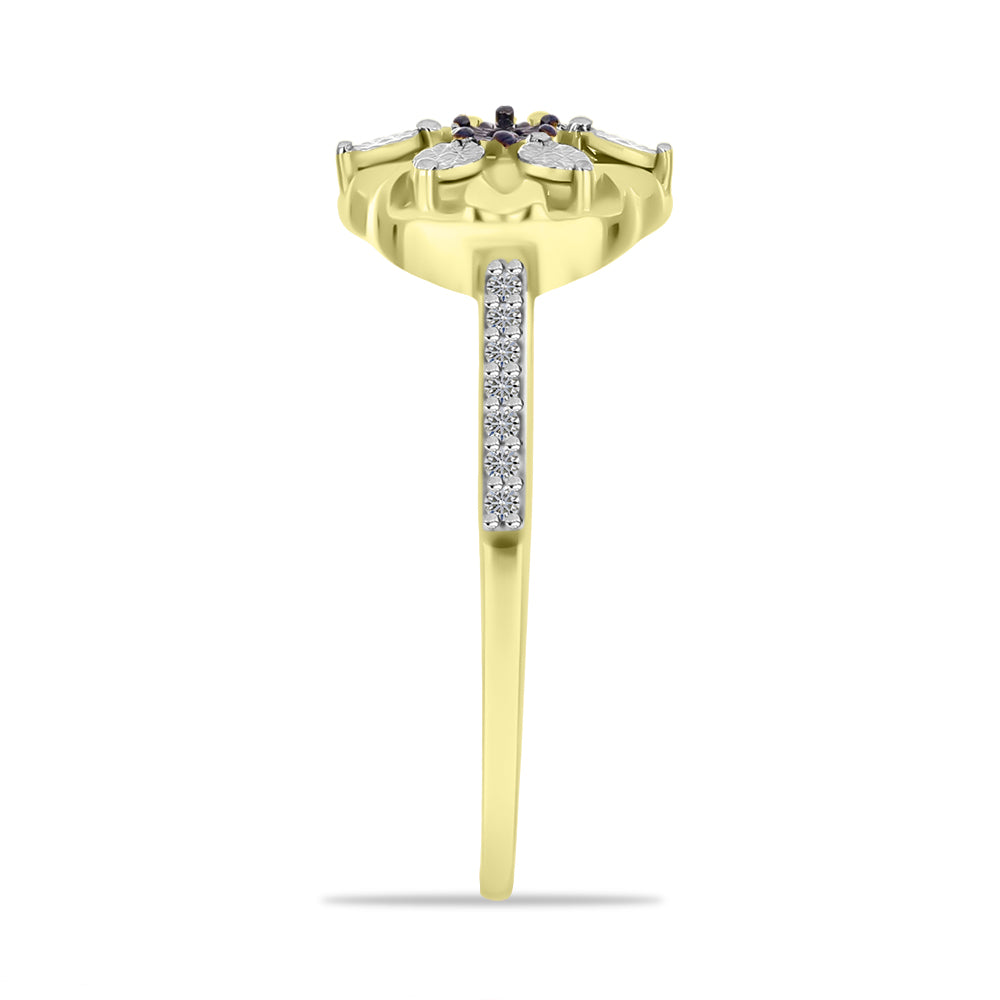Goldplattierter Silberring mit rotem Diamant und weißem Zirkon 4 