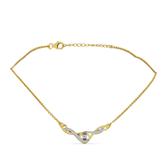 Goldplattierte Silberhalskette mit weißem Diamant und weißem Zirkon