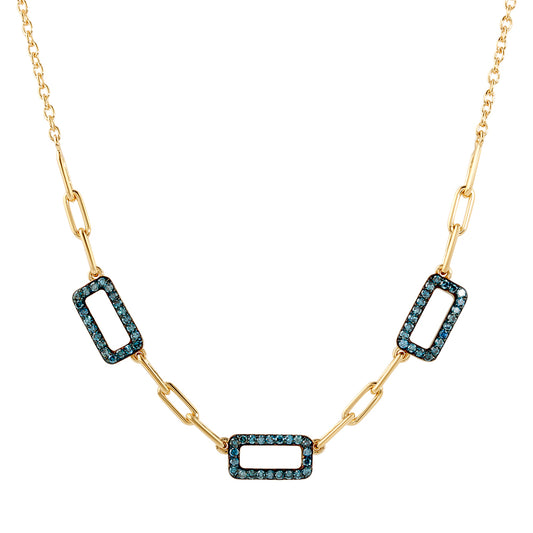 Goldplattierte Silberhalskette mit blauem Diamant