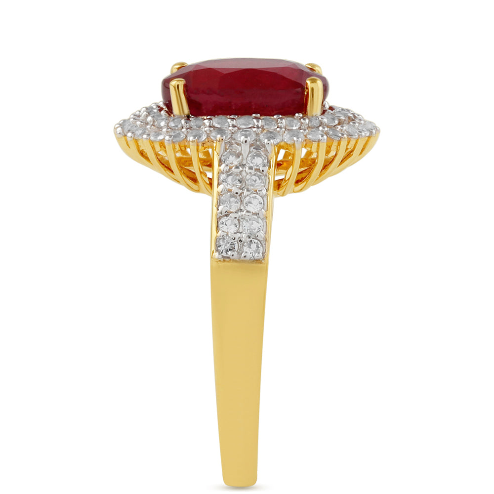 Goldplattierter Silberring mit Thai Rubin und weißem Topas