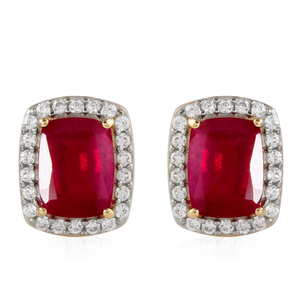 Goldohrringe mit Rubin aus Madagaskar und weißem Zirkon