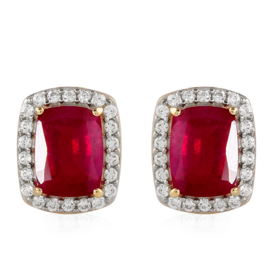 Goldohrringe mit Rubin aus Madagaskar und weißem Zirkon