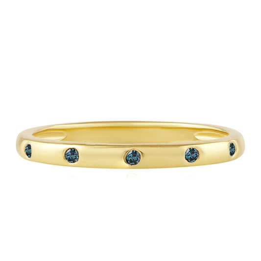Goldplattierter Silberring mit blauem Diamant