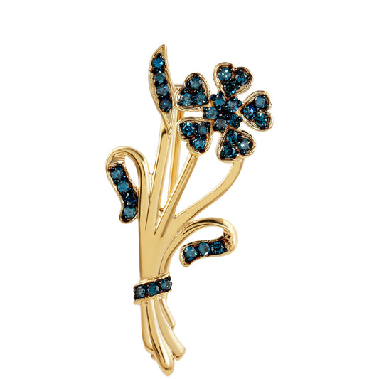 Goldplattierte Silberbrosche mit blauem Diamant