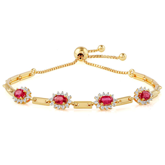 Goldplattiertes Silberarmband mit Thai Rubin und weißem Topas