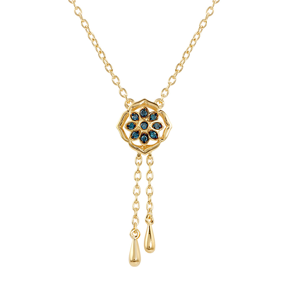 Goldplattierte Silberhalskette mit blauem Diamant