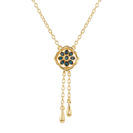 Goldplattierte Silberhalskette mit blauem Diamant